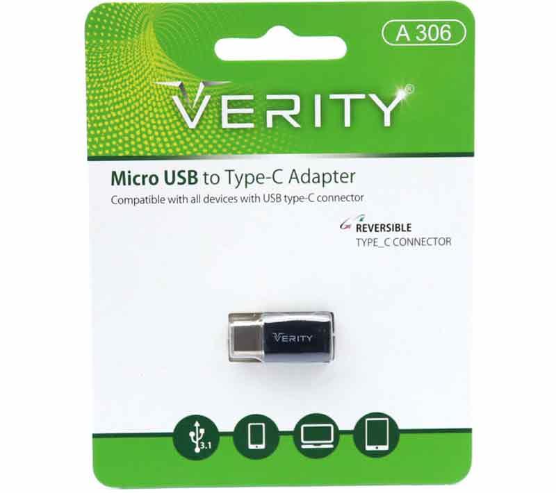 تبدیل میکرو یو اس بی به تایپ سی وریتی  A306 Verity A306 MicroUSB To Type-C Converter